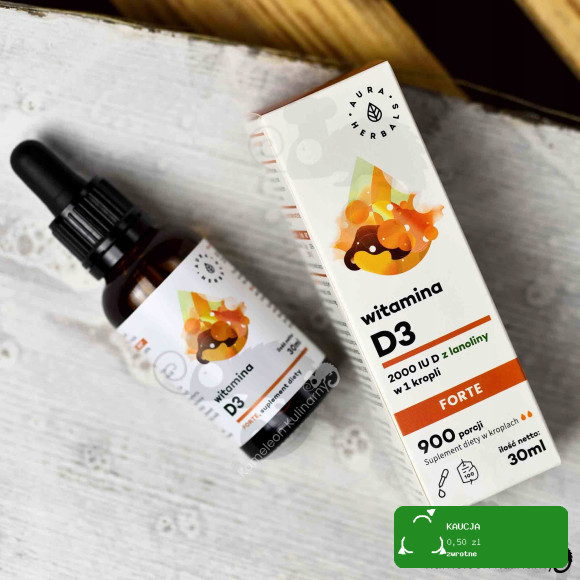 WITAMINA D3 FORTE 2000IU w kroplach 30ml wspiera ODPORNOŚĆ AURA HERBALS
