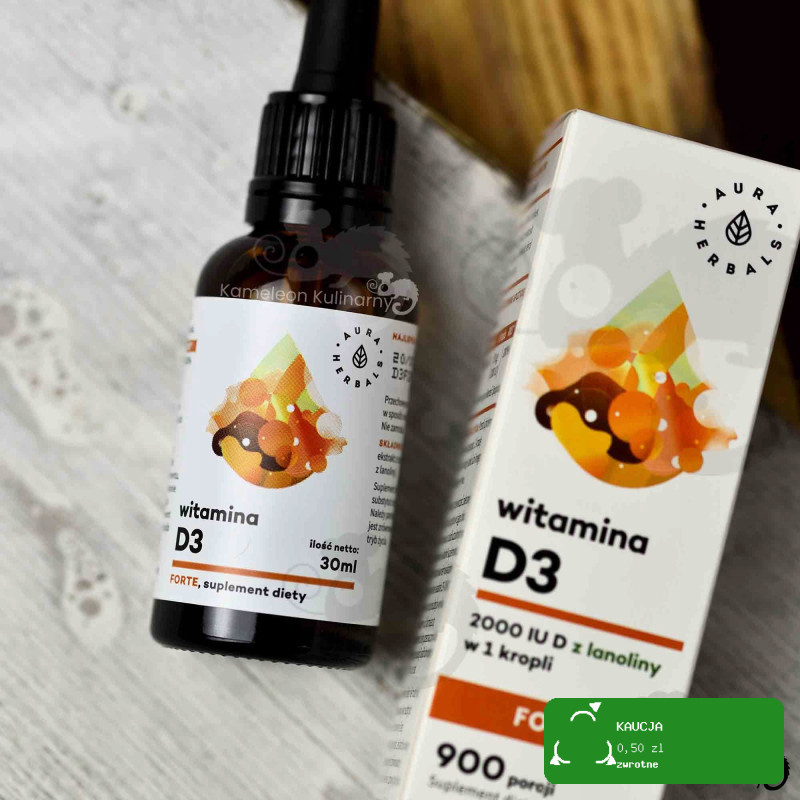 WITAMINA D3 FORTE 2000IU w kroplach 30ml wspiera ODPORNOŚĆ AURA HERBALS