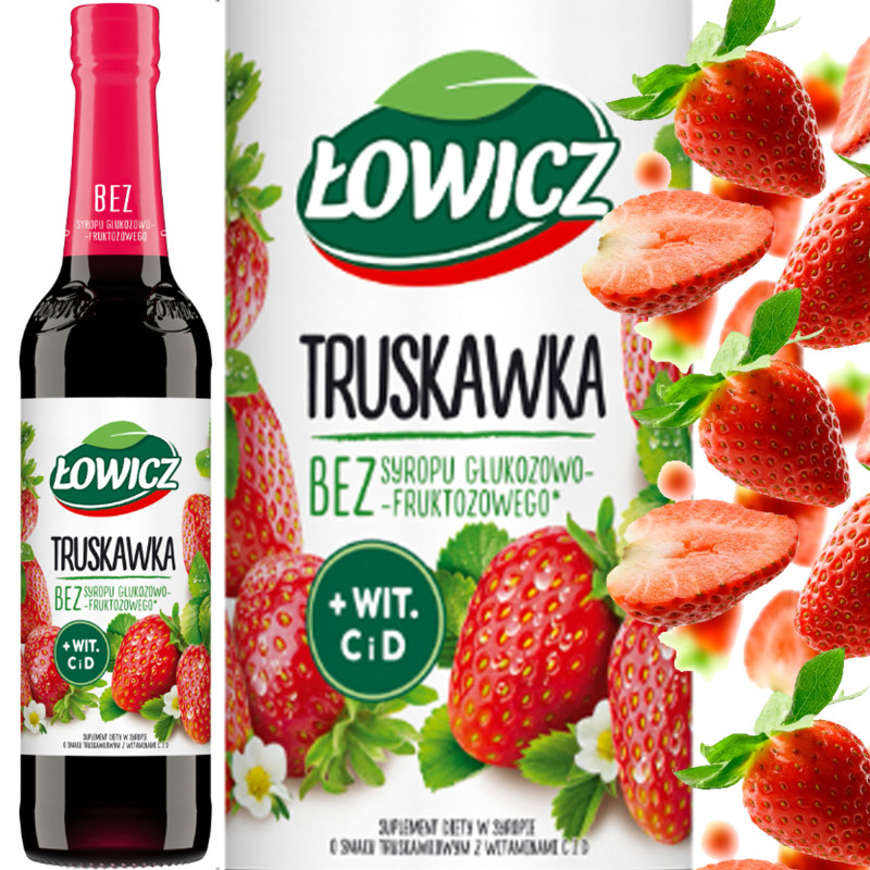 Łowicz SYROP owocowy TRUSKAWKA TRUSKAWKOWY z witaminą C D 400ml 0,4L