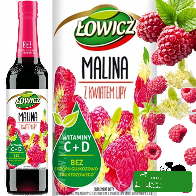 SYROP owocowy MALINA Z KWIATEM LIPY LIPĄ LIPA z wit C D 400ml 0,4L ŁOWICZ