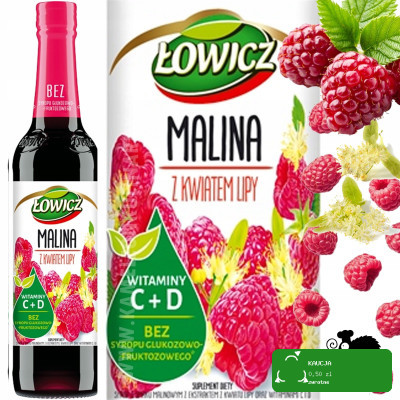 SYROP owocowy MALINA Z KWIATEM LIPY LIPĄ LIPA z wit C D 400ml 0,4L ŁOWICZ