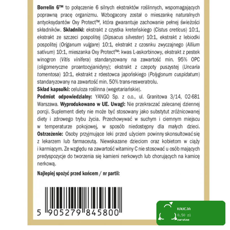Yango BORRELIN 6 protokół BUHNERA wsparcie BORELIOZA ODPORNOŚĆ 490mg 100kps