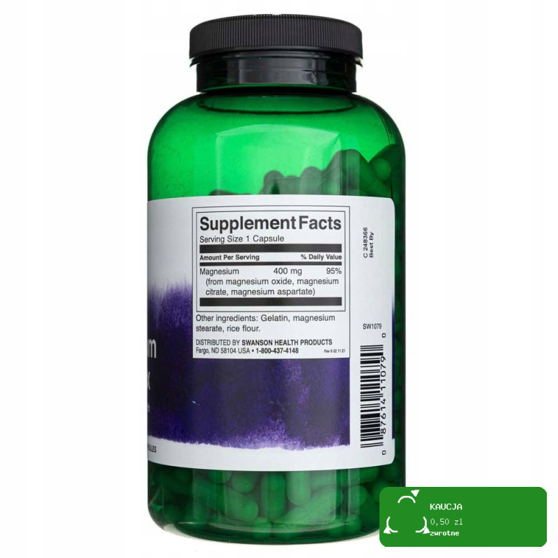 Swanson TRIPLE MAGNESIUM COMPLEX 400mg MAGNEZ KOMPLEKS MAGNEZU 300kps 10mcy