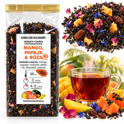 KAMELEON KULINARNY HERBATA CZARNA aromatyzowana MANGO PAPAJA RÓŻA 50g