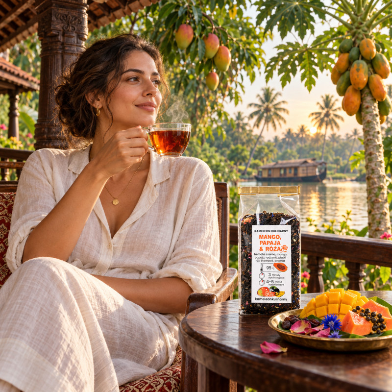 KAMELEON KULINARNY HERBATA CZARNA aromatyzowana MANGO PAPAJA RÓŻA 50g