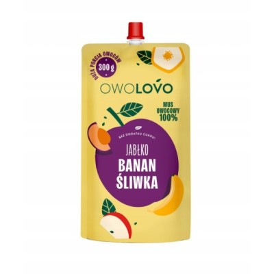 Owolovo MUS OWOCOWY XXL - JABŁKO BANAN ŚLIWKA aż 300g !!!