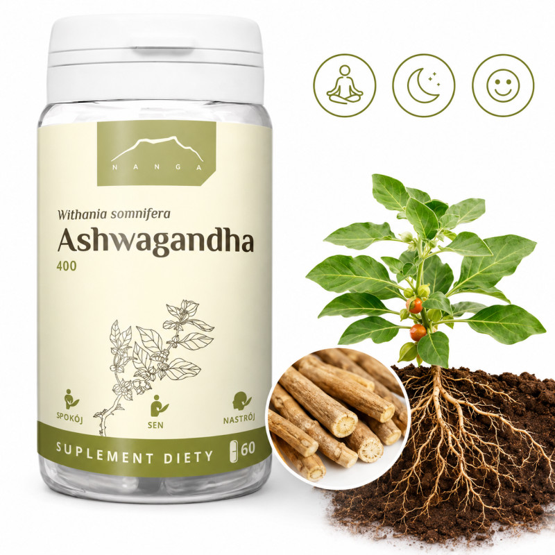 NANGA ASHWAGANDHA 400MG 60 kaps wsparcie UKŁAD NERWOWY STRES SEN RELAKS