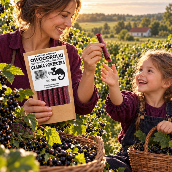 KAMELEON KULINARNY ROLLSY OWOCOWE OWOCOROLKI CZARNA PORZECZKA 50G