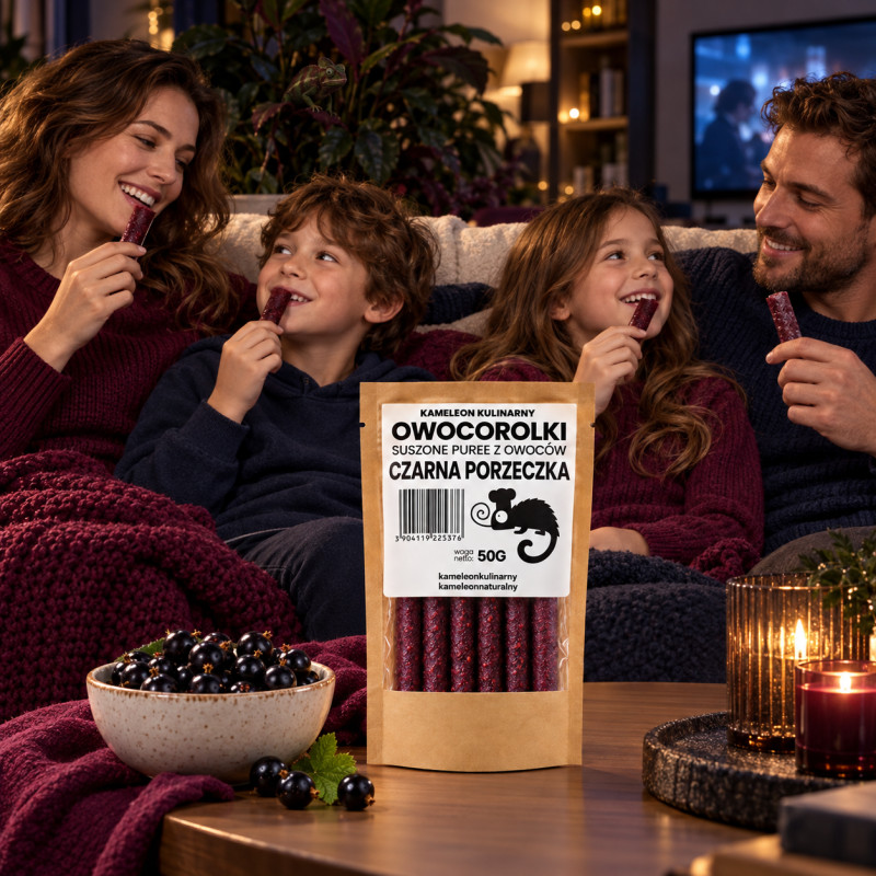 KAMELEON KULINARNY ROLLSY OWOCOWE OWOCOROLKI CZARNA PORZECZKA 50G