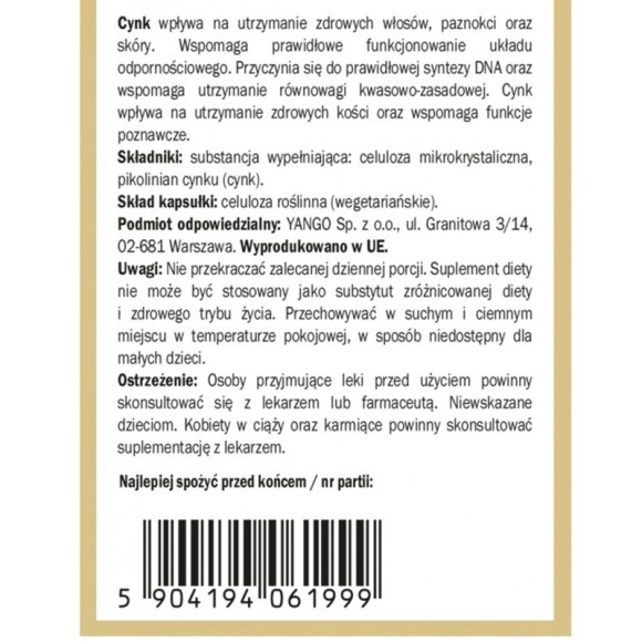Yango CYNK FORMA ORGANICZNA wsparcie ODPORNOŚĆ PŁODNOŚĆ
