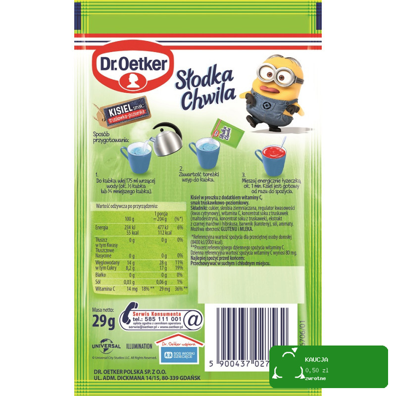 DR.OETKER KISIEL SŁODKA CHWILA MINIONKI TRUSKAWKA POZIOMKA + witaminaC 29g