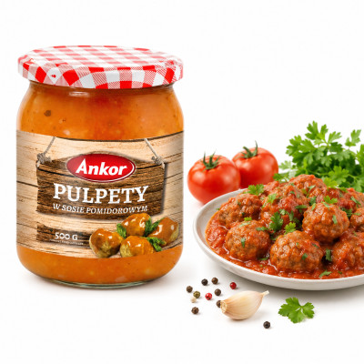 PULPETY W SOSIE POMIDOROWYM 500g 0,5kg ANKOR pulpet DANIE GOTOWE w SŁOIKU