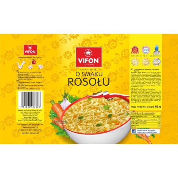 VIFON ZUPA BŁYSKAWICZNA zupka chińska O SMAKU ROSOŁU ROSÓŁ