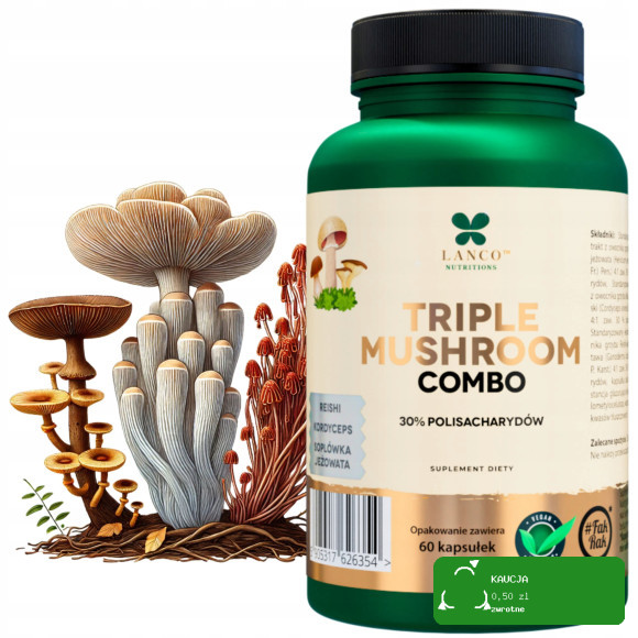 TRIPLE Combo LION'S MANE SOPLÓWKA + REISHI + KORDYCEPS 3 Grzyby 60kps LANCO