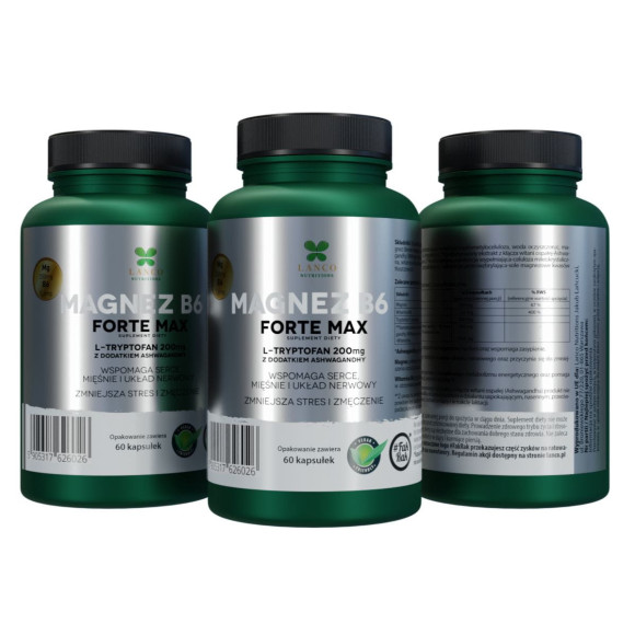 Lanco MAGNEZ B6 FORTE MAX 250MG + L-TRYPTOFAN 200mg + ASHWAGANDHA 60kaps