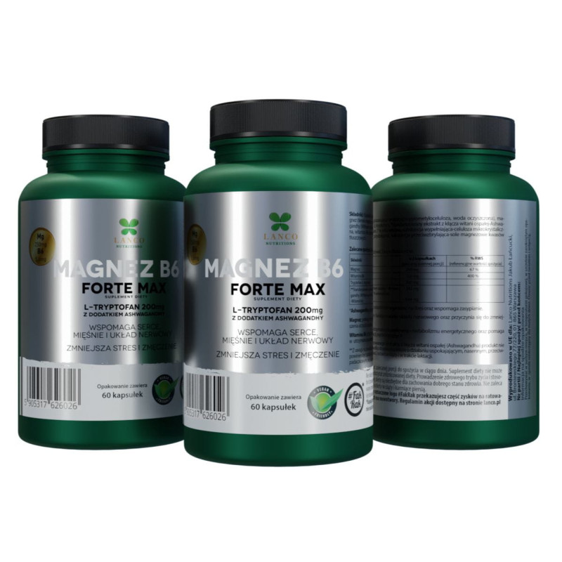 Lanco MAGNEZ B6 FORTE MAX 250MG + L-TRYPTOFAN 200mg + ASHWAGANDHA 60kaps