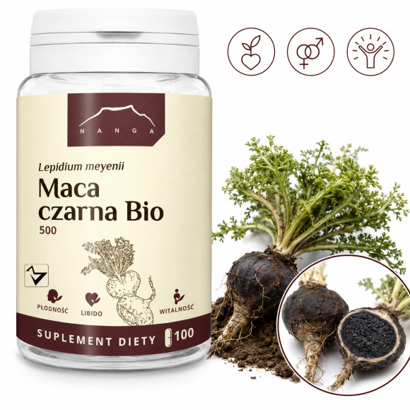 NANGA MACA CZARNA BIO 500MG 100kapsułek