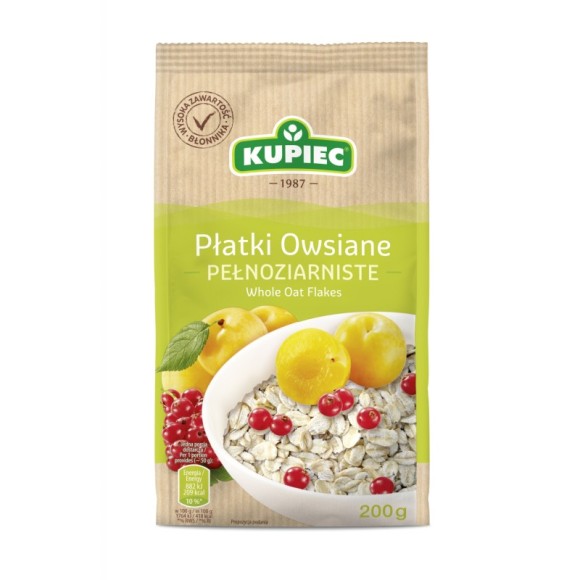 Kupiec PŁATKI OWSIANE PEŁNOZIARNISTE 200g 0,2KG KRÓTKA DATA