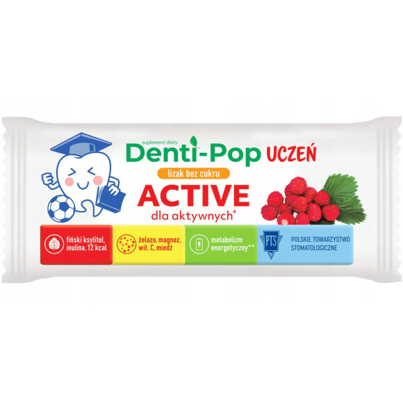 LIZAK Denti-Pop UCZEŃ smak POZIOMKA 40szt BEZ CUKRU MNIAM active Starpharma