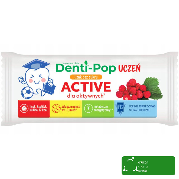 LIZAK Denti-Pop UCZEŃ smak POZIOMKA 10szt BEZ CUKRU MNIAM active Starpharma