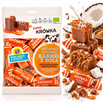 Super FUDGIO Eko KRÓWKI WEGAŃSKIE KARMEL Z SOLĄ BEZ GLUTENU LAKTOZY 100g