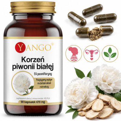 Yango PIWONIA BIAŁA KORZEŃ wsparcie BÓLE MENSTRUACYJNE ROZKURCZOWO 90kaps