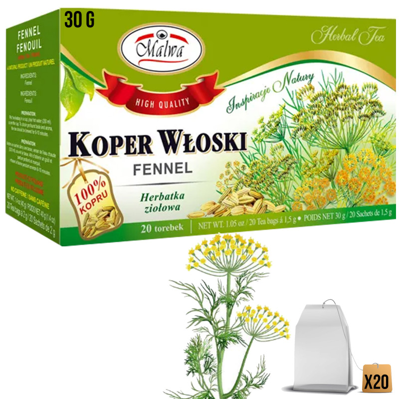 MALWA zioła KOPER WŁOSKI 20 saszetek 30G wsparcie TRAWIENIE UKŁAD POKARMOWY