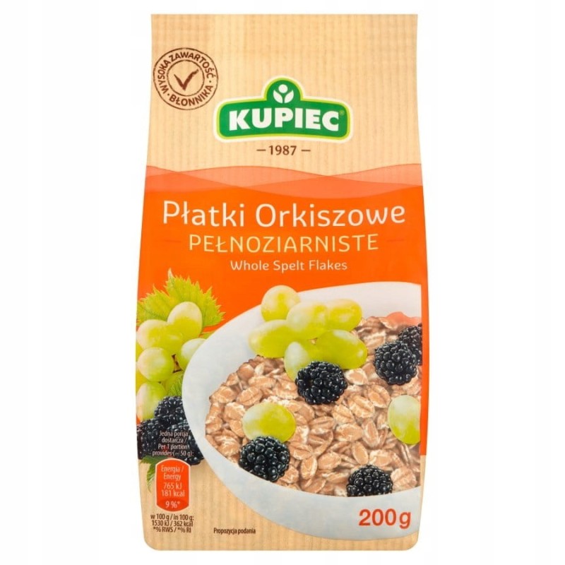 Kupiec PŁATKI ORKISZOWE PEŁNOZIARNISTE 200g 0,2KG