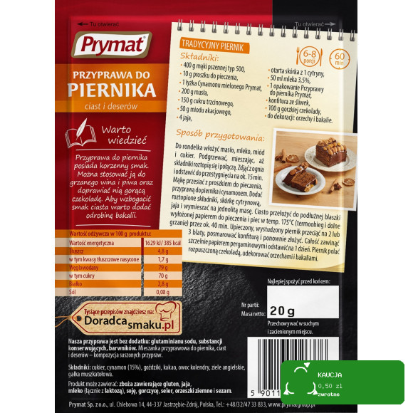 Prymat PRZYPRAWA DO PIERNIKA CIAST I DESERÓW mieszanka korzenna 20g