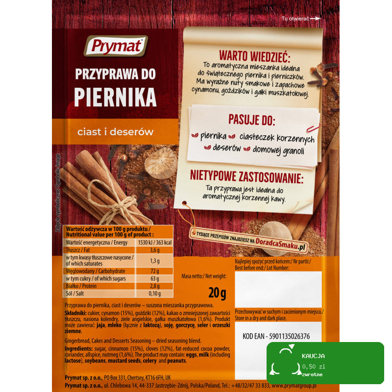Prymat PRZYPRAWA DO PIERNIKA CIAST I DESERÓW mieszanka korzenna 20g