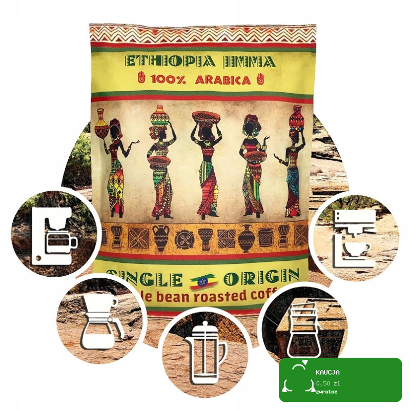 KAWA ZIARNISTA w ziarnie ETIOPIA ETHIOPIA JIMMA 1000g 1KG 100% ARABICA