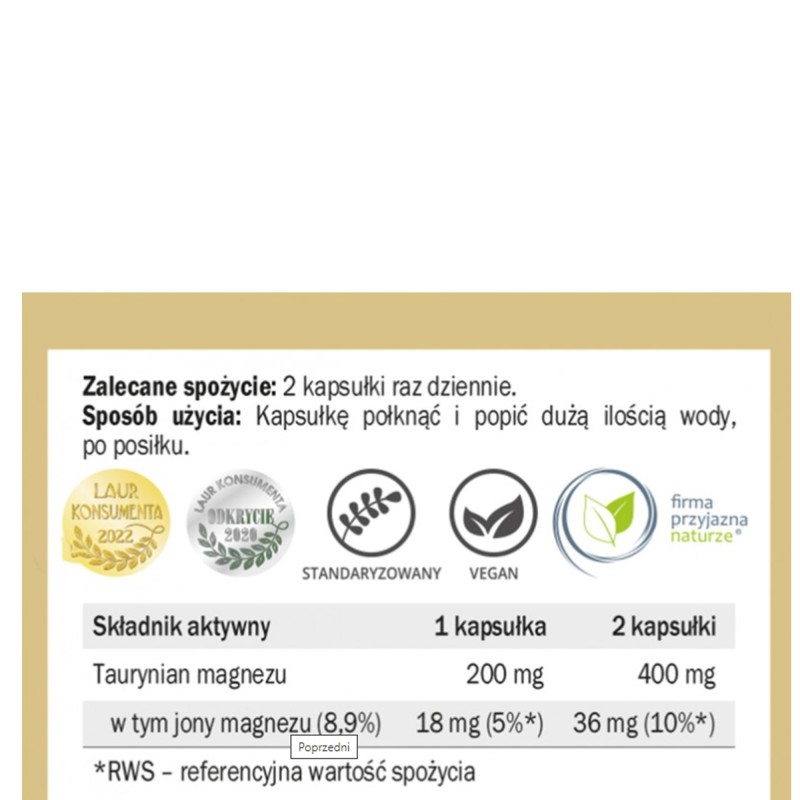 Yango TAURYNIAN MAGNEZU wsparcie ZMĘCZENIE STRES UKŁAD