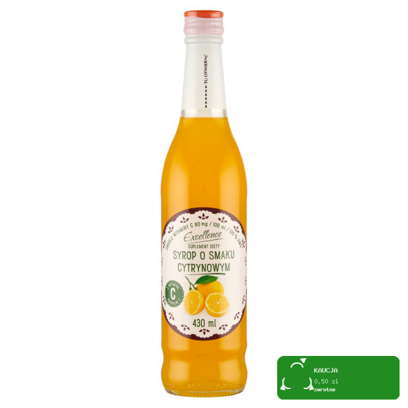 EXCELLENCE SYROP owocowy CYTRYNOWY CYTRYNA z witaminą C 430ml  KRÓTKA DATA