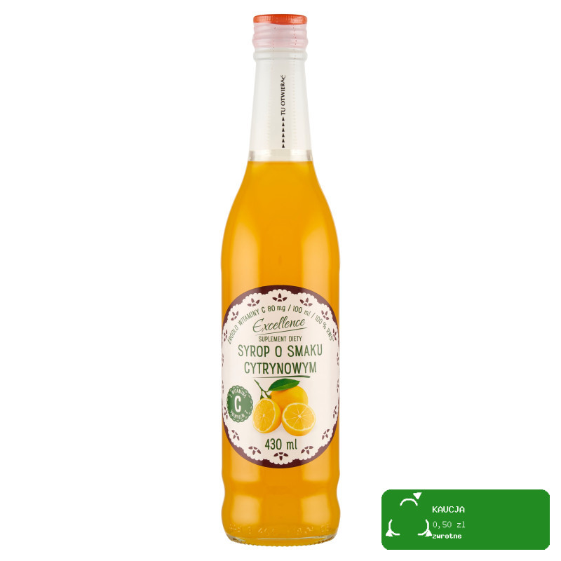 EXCELLENCE SYROP owocowy CYTRYNOWY CYTRYNA z witaminą C 430ml  KRÓTKA DATA