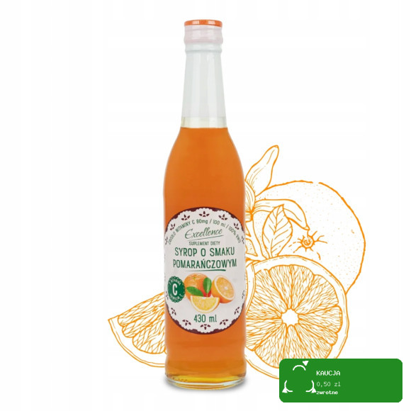 EXCELLENCESYROP owocowy POMARAŃCZOWY POMARAŃCZA z wit. C 430ml KRÓTKA DATA