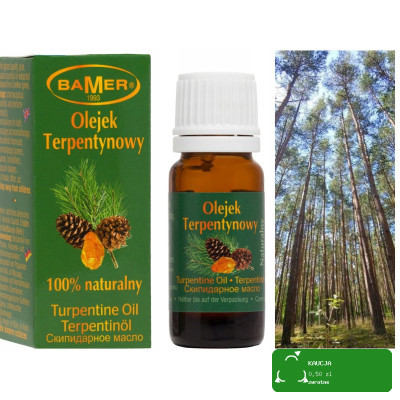 NATURALNY OLEJEK ETERYCZNY TERPENTYNOWY 7ml BAMER antybakteryjny rozgrzewa