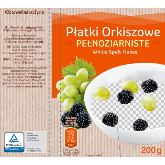 Kupiec PŁATKI ORKISZOWE PEŁNOZIARNISTE 200g 0,2KG