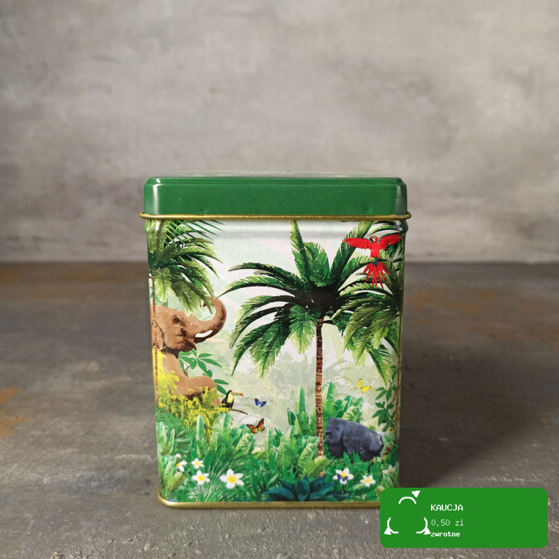 PUSZKA METALOWA na herbatę zioła TROPIKI zielona zieleń na 50g 60x60x80mm
