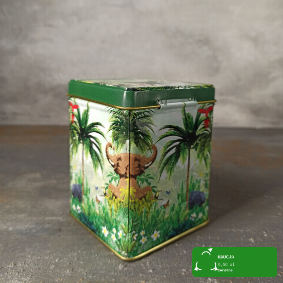 PUSZKA METALOWA na herbatę zioła TROPIKI zielona zieleń na 50g 60x60x80mm