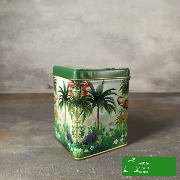 PUSZKA METALOWA na herbatę zioła TROPIKI zielona zieleń na 50g 60x60x80mm