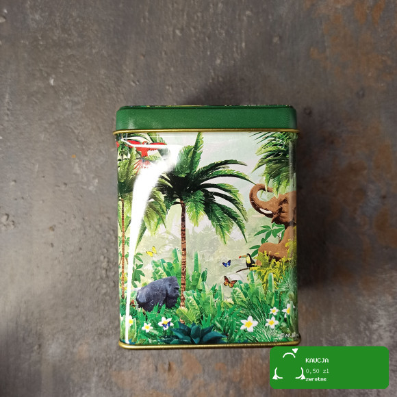 PUSZKA METALOWA na herbatę zioła TROPIKI zielona zieleń na 50g 60x60x80mm