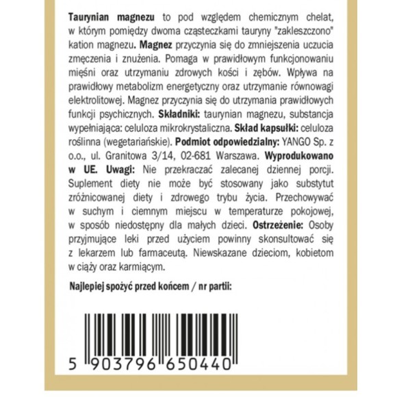 Yango TAURYNIAN MAGNEZU wsparcie ZMĘCZENIE STRES UKŁAD