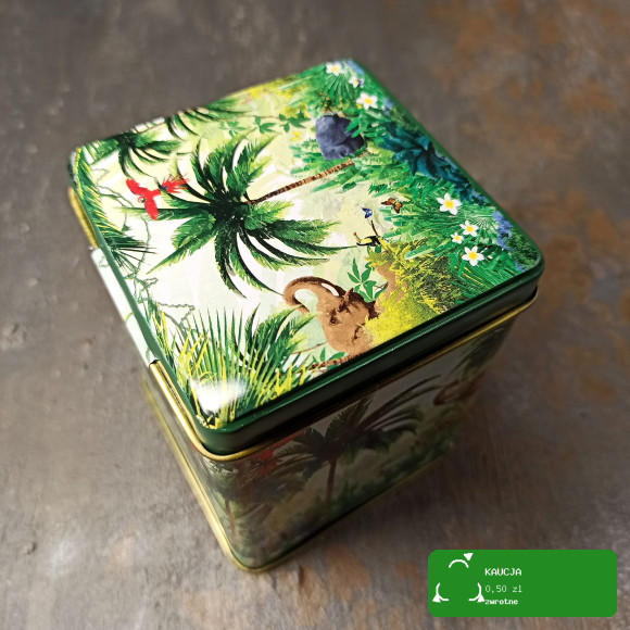 PUSZKA METALOWA na herbatę zioła TROPIKI zielona zieleń na 50g 60x60x80mm