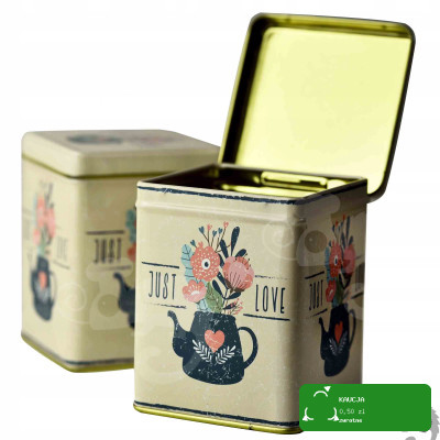 PUSZKA METALOWA na herbatę produkty sypkie JUST LOVE urocza DUŻA 100g