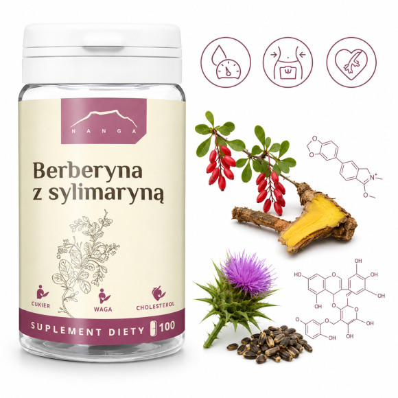 NANGA BERBERYNA Z SYLIMARYNĄ Berberys Ostropest 100kaps CUKIER CHOLESTEROL