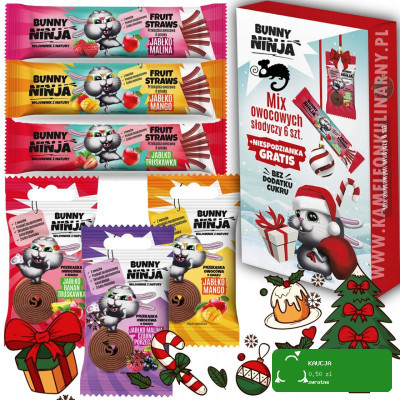 BUNNY NINJA 6x PRZEKĄSKA OWOCOWA DLA DZIECI 3x LISTEK +3x ROLLS - ŚWIĘTA