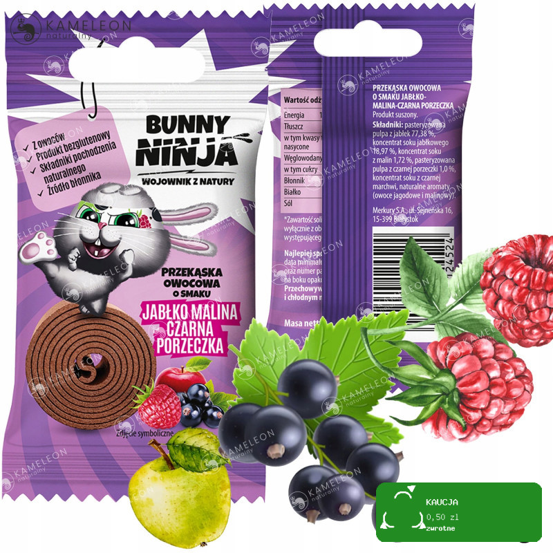 BUNNY NINJA 6x PRZEKĄSKA OWOCOWA DLA DZIECI 3x LISTEK +3x ROLLS - ŚWIĘTA