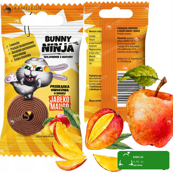 BUNNY NINJA 6x PRZEKĄSKA OWOCOWA DLA DZIECI 3x LISTEK +3x ROLLS - ŚWIĘTA
