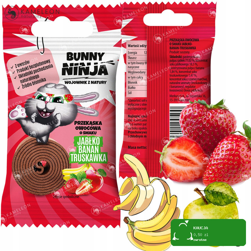 BUNNY NINJA 6x PRZEKĄSKA OWOCOWA DLA DZIECI 3x LISTEK +3x ROLLS - ŚWIĘTA