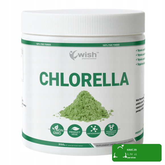 Wish CHLORELLA w proszku 350g pomoc OCZYSZCZENIE ODPORNOŚĆ ŻELAZO 58 porcji